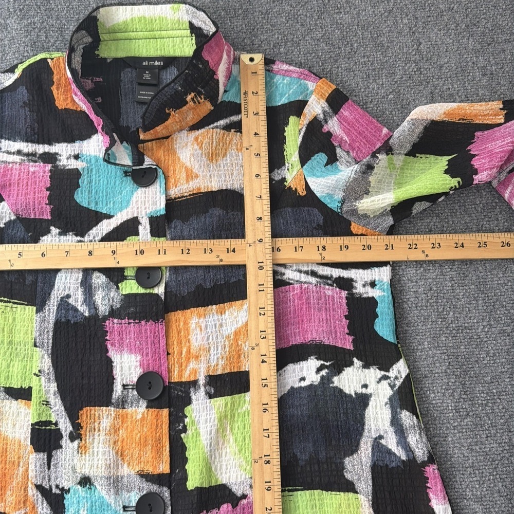 Ali Miles Jacket Womens Medium Multicolor Abstract Crepe Button Front Artsy - Picture 8 of 9